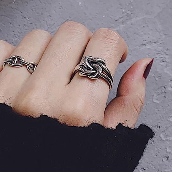 Knot Sterling Silver Bangle Cuff Bracelet, Elegant Matching Ring Set - Picture 8 of 15